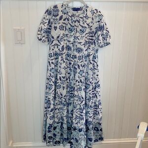 Ro’s Garden cotton White Dress with Blue flowers